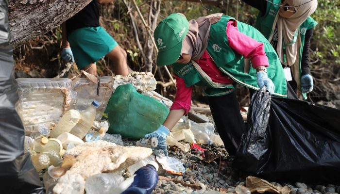 Mahasiswi UIN Palopo Clean Up Day Bareng PT CLM di Pulau Bulu Poloe, Bersihkan Sampah Plastik